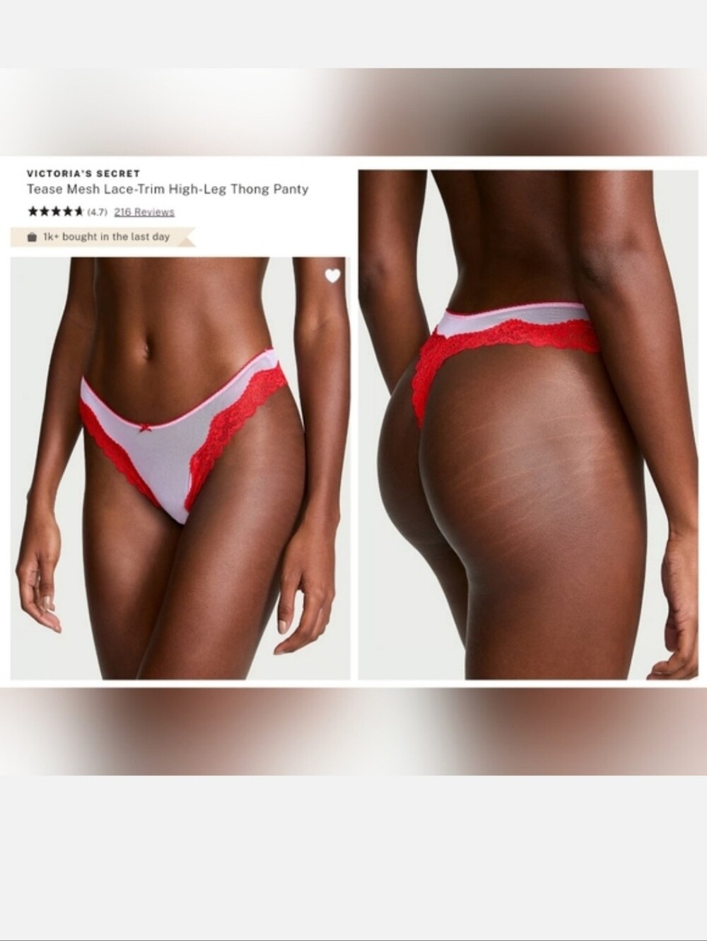 Victoria's secret very sexy tease Mesh high-leg Lace trim thong panty XLARGE